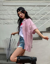 Fruity Pocket Stripe Roll-up Short Sleeve Shirt