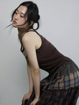 Check frill skirt -Burgundy