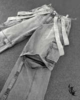 6X Zipper Detail Cargo Denim Pants (Light grey)