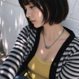 Minimal Silver Crystal Ring Bead Necklace