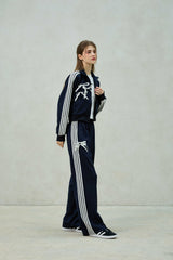 RIBBON JERSEY TRACK PANTS / NAVY