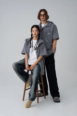 Check short-sleeved hoodie
