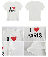 I LoveショートスリーブラウンドスパンデックスTシャツ