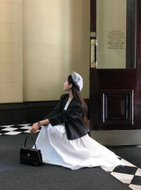 [Layered] U-neck layered long flare dress