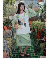 UnsocialNight original design autumn and winter light green cute イラストプリントハーフスカート female