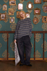 STRIPE LOGO KNIT POLO SHIRT / GREY
