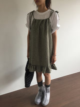 リベットチェックフリルワンピース (2color)
