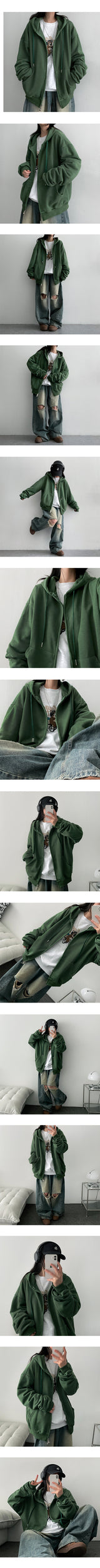 Odo Tantan Zurry Oversized-Fit Plain Hooded Zip-Up (7 colors)