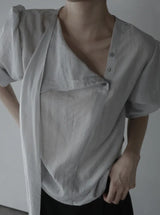 Noir Unbalance Button Scarf Blouse