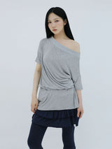 ドレープバンド オフショルダートップ(GREY)