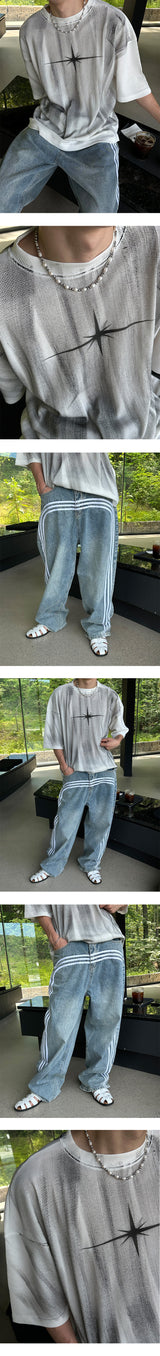[Unisex] Track wide denim pants (2color)