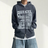 Menon Vintage Print Two Way Boxy Fit Knitted Hooded Zip-Up