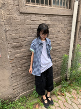 [unisex] Woven Button Pintuck Bermuda Wide Banding Pants