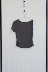 Asymmetric Twisted-Shoulder Top (Charcoal)