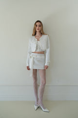 [Seow] Glow Tweed Ribbon Mini Skirt