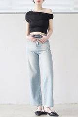 バギークロップオフショルダーTシャツ