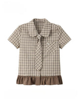 Bubbletea Check Frill Blouse 232195016