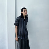 Openwork Knit Camp Collar Shirt