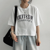 プリーツレタリングクロップド半袖シャツ