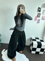 シープフリース 🐑🧸 スナップトラック3ラインパラシュートリングワイドパンツ🩶🖤 2カラー
