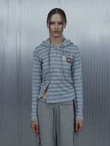 Badge Stripe Hooded Cardigan