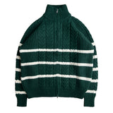 [UNISEX/Overfit] Crown hachi color combination striped high neck two-way zip-up (3 colors)