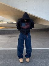 US クロップヴィンテージフードジップアップ (No.858)