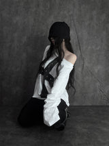 cross stud loose fit long sleeve (2color)