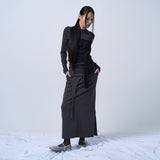CUT-OUT MAXI LONG SKIRT (CHARCOAL)