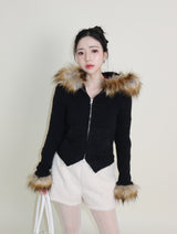デッカウルフジョットフード付きファーニットジップアップジャケット (Wool Jacket)