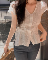 Surfy Embroidered Shirring Blouse