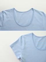 デイリーボーダーUネックショートスリーブTシャツ (3color)