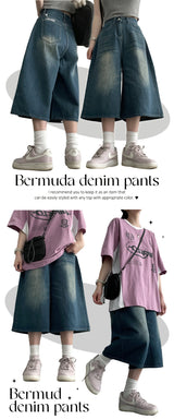 Hardit Washing Wide Bermuda Denim Pants