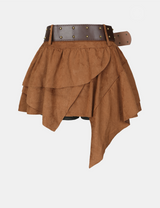 Metal Belt Layered Uneven Skirt