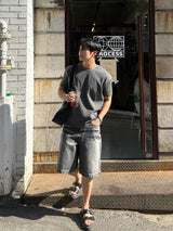Stone washed bermuda denim pants