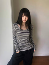 ドウェン ストライプ ロングスリーブ Tシャツ
