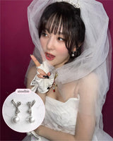 [Red Velvet スルギ Earrings] ダリアリボン＆パールピアス - Silver Color