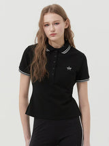 BUTTON POINT SLIM FIT COLLAR T-SHIRT - BLACK  