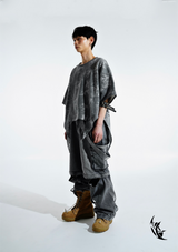 6X Zipper Detail Cargo Denim Pants (Light grey)