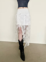 1370. Lace slit ribbon long sk (2color)