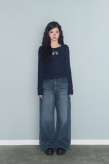 STITCH LINE WIDE DENIM PT BLUE