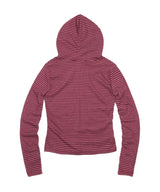 Henley Neck Stripe Hood Long Sleeve - Wine
