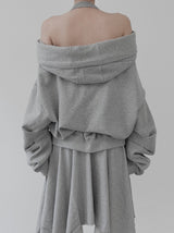 Enri cowl neck hood off-shoulder sweatshirt