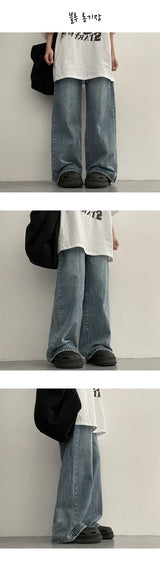 【ベーシック・ロング/S-3XL】バヌヌ バックバンディングヴィンテージデニムワイドパンツ