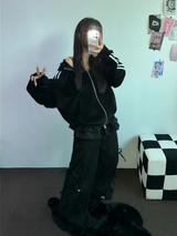 FLEECE PICKABLE❤RIBBON CANCAN BOOTSCUT WIDE 2 STYTLE PANTS🖤🩶🤎💛5COLOR