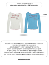 wide neck off-shoulder lettering long-sleeve t-shirt