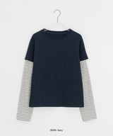 [BAONHAUS] Crein Stripe Color Matching Layered Long Sleeve Tee