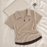 [Shirring T-shirt🤍] Open collar polo layered short-sleeve (5 colors)