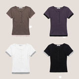 パーコ レイヤード ボタン ショートスリーブ Tシャツ(4 colors)