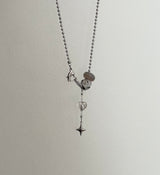 yio Gray gemstone heart Rondell star Surgical two way y Beads Bold Choker Short Layered Necklace